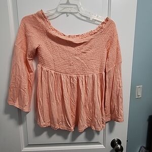 Torrid Coral/peach Off-Shoulder Smocked Blouse Sz 1